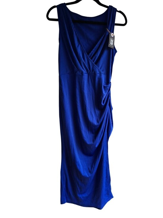 Ekaliy Dresses & Skirts - Ekaliy Women Sleeveless Wrap Dress Royal Blue Size L Polyester Blend Stylish Fit